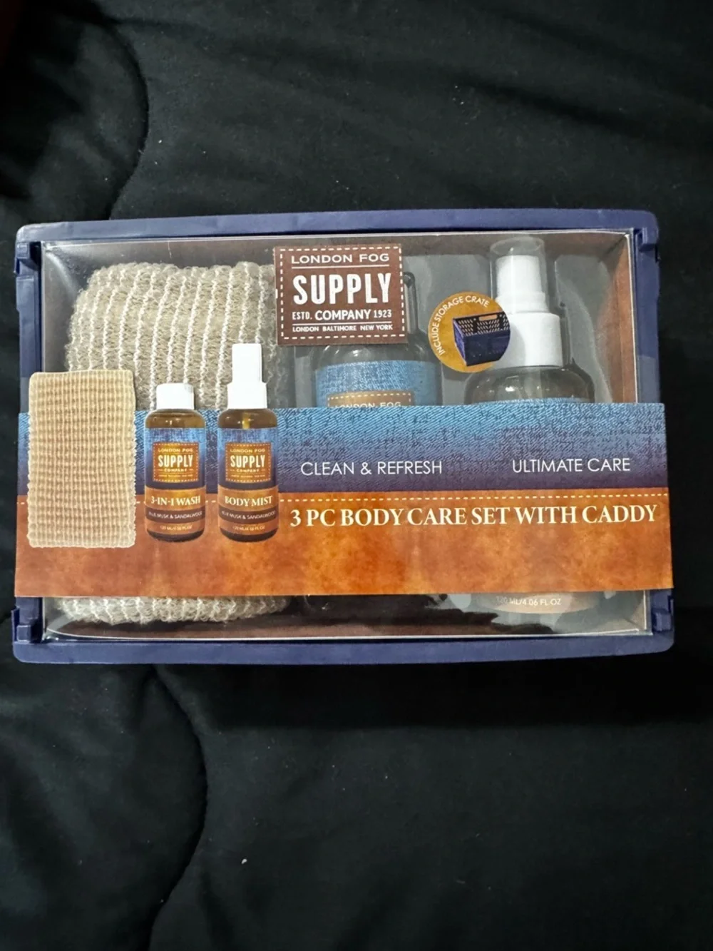 NWT London Fog 3-Piece Body Care Set with Caddy - Navy